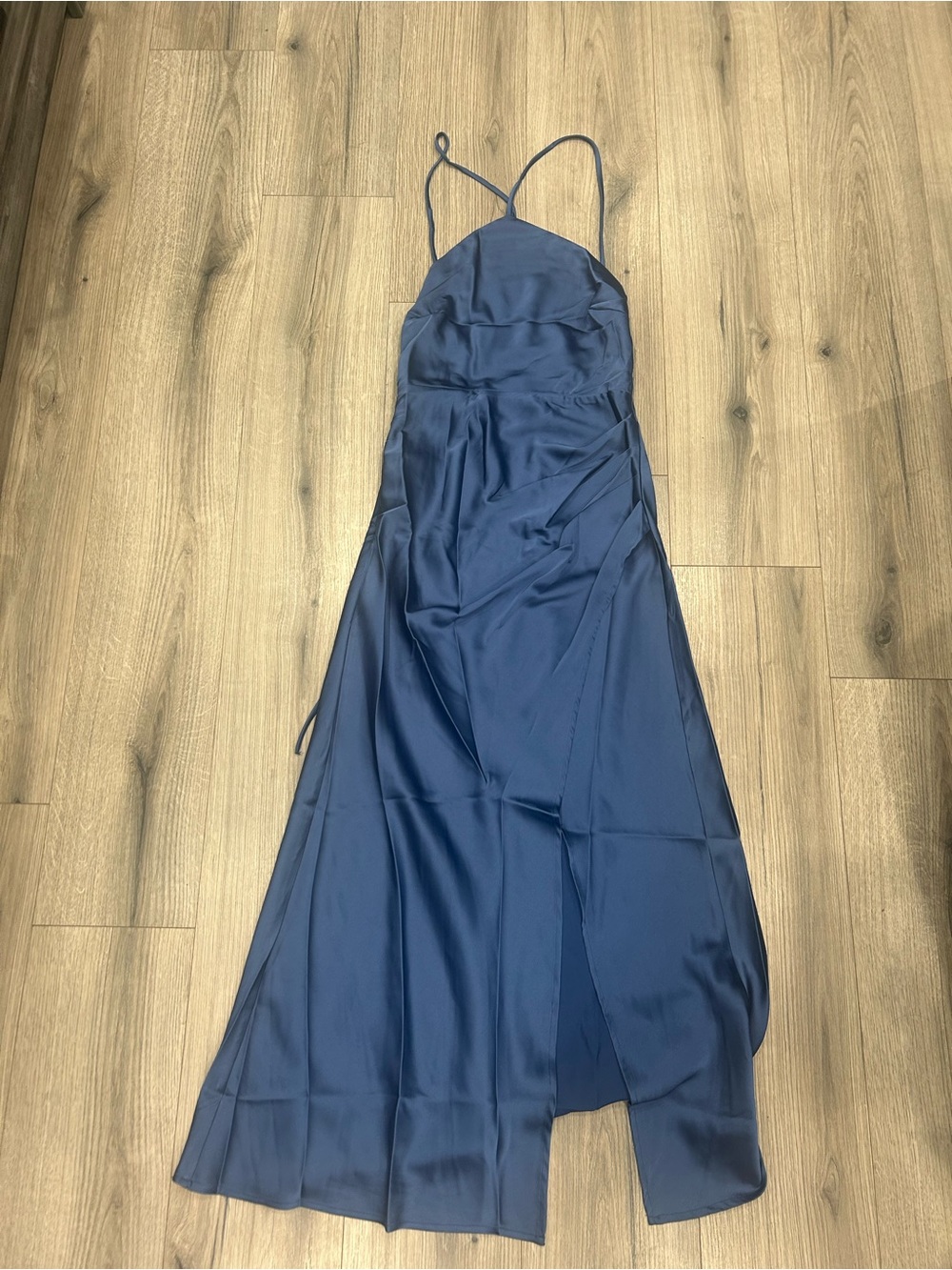 Navy Blue Satin Slip Dress with Spaghetti Straps